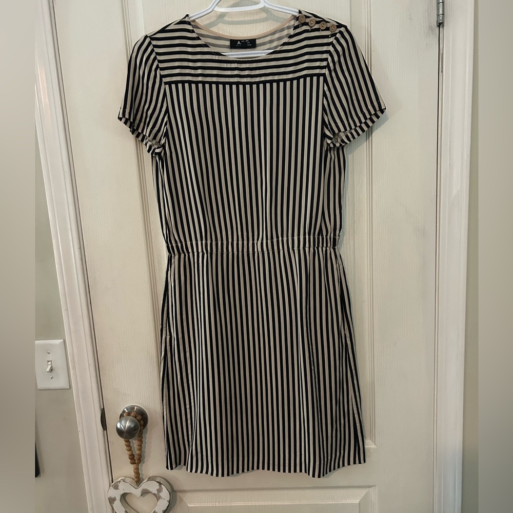 A.P.C. Black and White Striped Dress